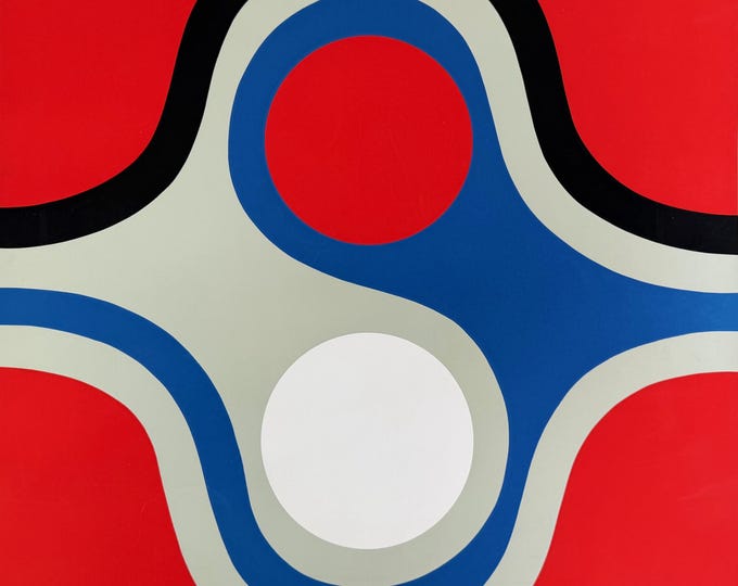 Vintage MCM Abstract Geometric Screen Print Mid Century Modern A/P Signed 60s