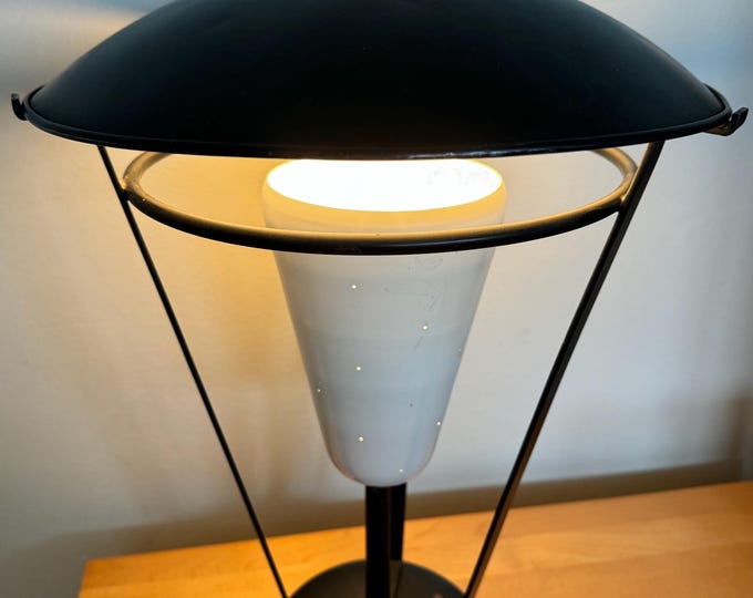 Rare Vintage MCM Metal Iron Lamp Atomic Era Mid Century Modern 50s Saucer Shade