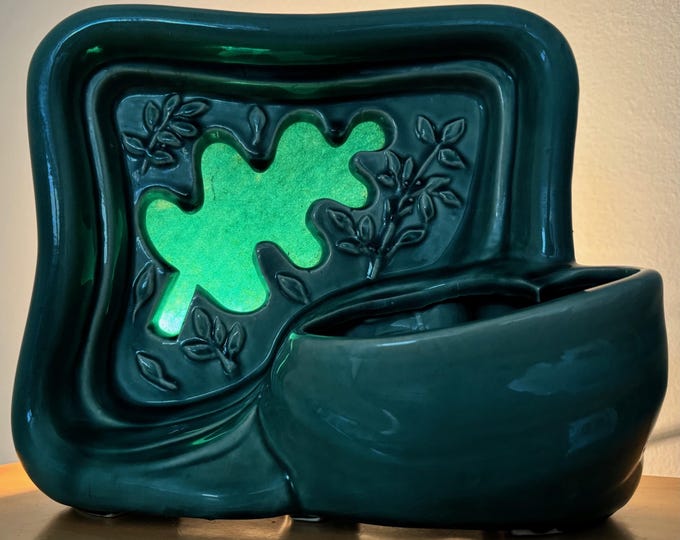 Vintage Green Ceramic TV Lamp / Planter Mid Century MCM Modern Kitsch Atomic Era