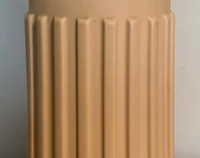 Vintage 1960s Taupe Ribbed Ceramic Pottery Lamp Mid Century MCM Modern Lighting
