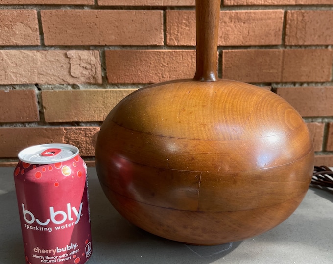 Vintage Lighthouse Lamp Co. Carved Walnut Wood Orb Ball Lamp Mid Century MCM Modern Lighting