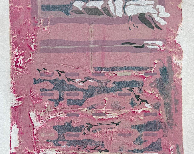 Vintage Pink Gray Abstract Screen Print Modern Art Wall Hanging Signed Numbered