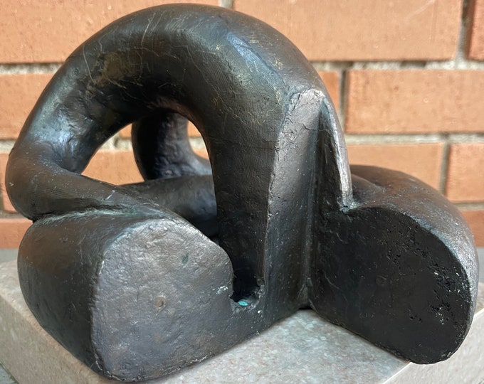 Unique Vintage Abstract Bronze Sculpture Curvy Mid Century Modern Art 1960s MCM Metal