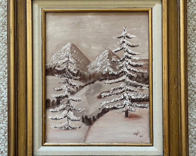 VIntage 80s Trees Mountains Landscape Painting Modern Art Wall Hanging Signed