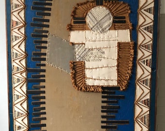 Vintage Abstract Virgin Mary Jesus Mixed Media Wall Hanging Art Mid Century Modern Marianist Retreat Center 60s 70s Religious OOAK