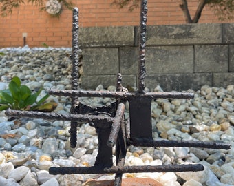 Vintage 1960s Rebar Brutalist Metal Sculpture Abstract Mid Century Modern Signed