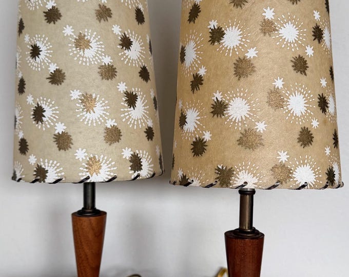 Vintage MCM 50s Marble Wood Lamps Fiberglass Shades Mid Century Modern Atomic