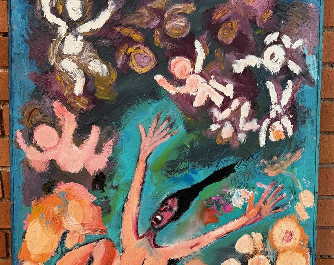 Vintage Surreal Abstract Nude Figural Oil Painting Modern Art Wall Hanging