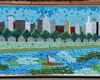 Vintage MCM Multi-Color Cityscape Mosaic Wall Hanging Mid Century Modern 60s