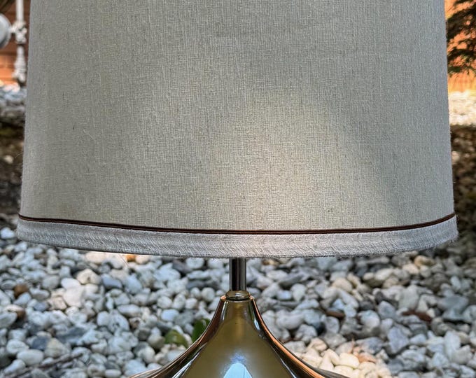 Vintage 1970s Cork Chrome Table Lamp Modern Lighting Cloth Shade