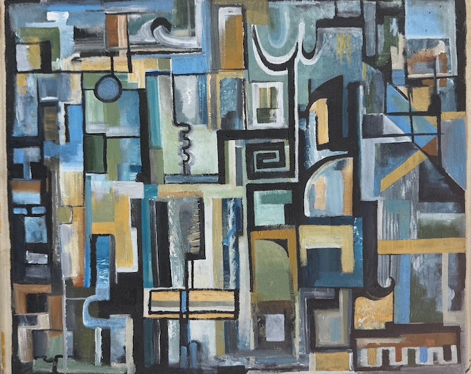 Vintage Abstract Geometric Acrylic Painting Multi-Color Modern Art Wall Hanging Timothy Long 70s (10)