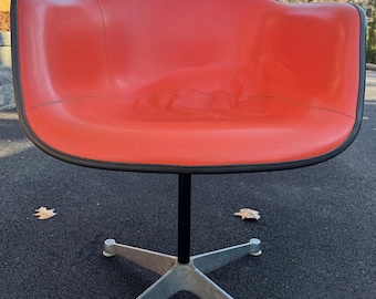 Vintage Herman Miller Eames Fiberglass Chair Upholstered Orange Mid Century Modern