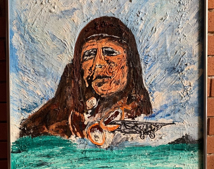 Vintage 60s Aviation Plane Pilot Nautical Seascape Oil Painting Mid Century Wall Hanging Art Milton Marion St. Louis Artist