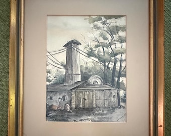 Vintage BROTHER MEL MEYER Watercolor Painting Architecture Landscape Modern Art Wall Hanging - 3