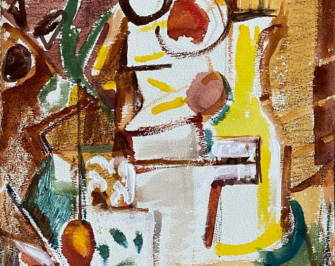 Vintage Abstract Still Life Watercolor Painting Modern Art Wall Hanging Signed Audrey Johnson