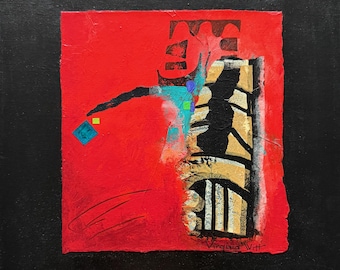 Vintage Abstract Shapes Mixed Media Acrylic Painting Modern Art Signed Witt - 1
