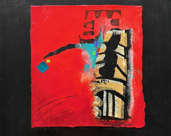 Vintage Abstract Shapes Mixed Media Acrylic Painting Modern Art Signed Witt - 1