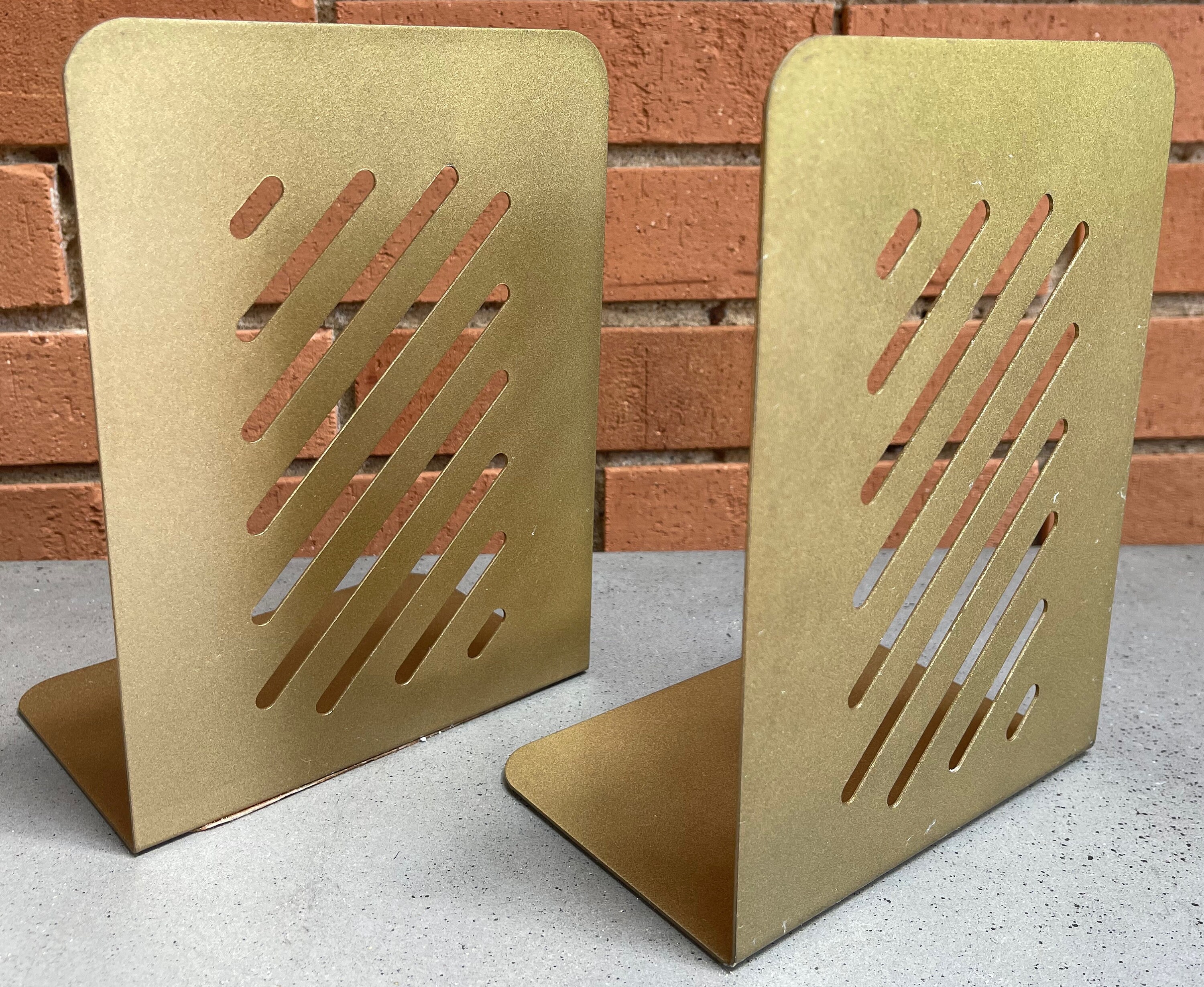 Large Pair Contemporary Gold Metal Horizontal Cut Outs Modern Bookends