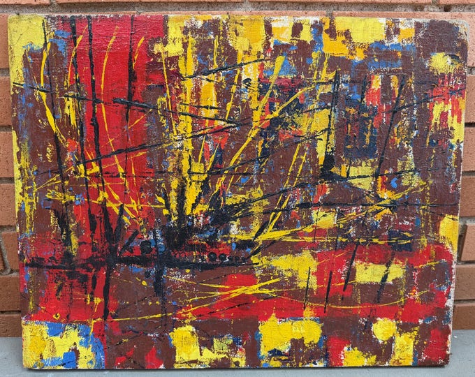 Vintage Abstract Expressionist Oil Painting Modern Art Wall Hanging 70s Signed Booker