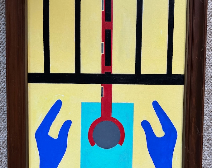 Vintage Geometric Surreal Abstract Painting Art Wall Hanging Signed REM Menges