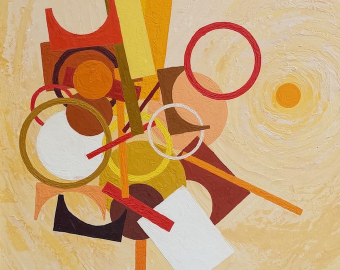 Vintage Geometric Shapes Abstract Casein Painting Modern Art Wall Hanging Witt