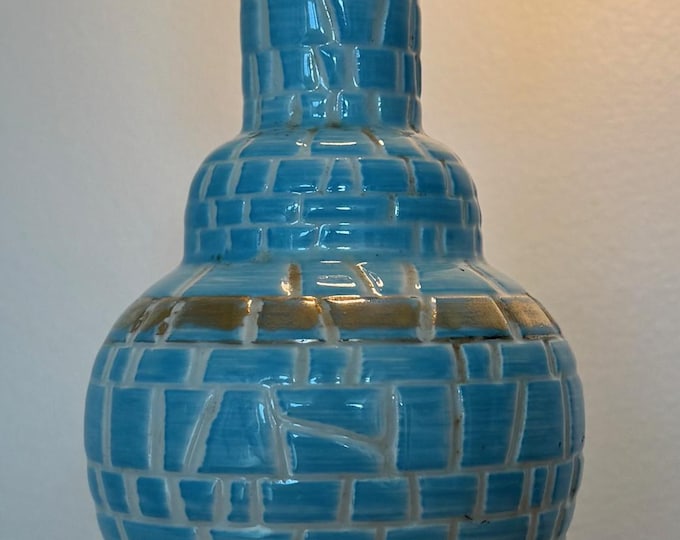 Vintage 50s Turquoise Gold Ceramic Faux Mosaic Lamp Mid Century Modern Lighting