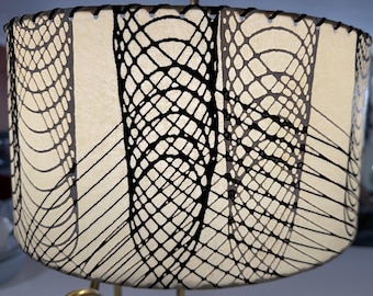 Vintage MCM Fiberglass Lamp Shade Mid Century Modern 50s Beige Black White Round