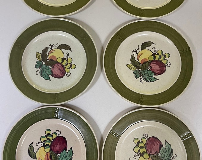 Set 6 Vintage Metlox Poppytrail Provincial Fruit Dinner Plates California Pottery Dishes