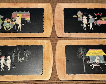 Vintage 50s Kentley Poodle Dog Pressed Board Trays Kitsch Retro Mid Century MCM