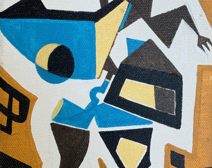 Vintage Abstract Figural Canvas Painting Multi-Color Modern Art Wall Hanging Timothy Long 70s (20)