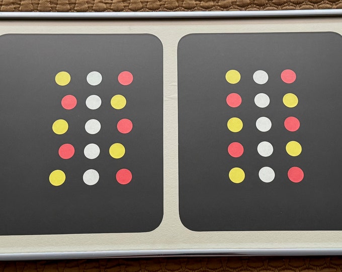 Vintage 80s Black Red Yellow White Dots Collage Modern Art Wall Hanging Signed