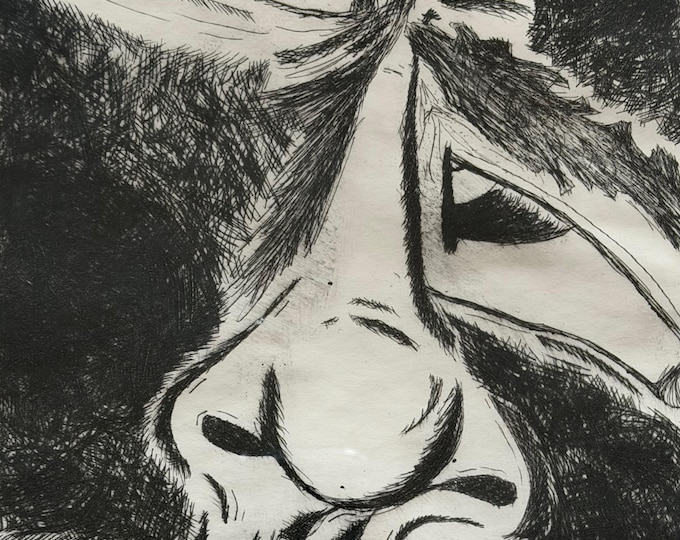 Contemporary Black Abstract Face Ink Print Illustration Modern Art Signed Brandt