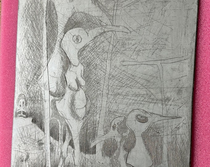 Rare Vintage Metal Printing Plate Abstract Birds Charles SHOEmaker Whimsical - 2