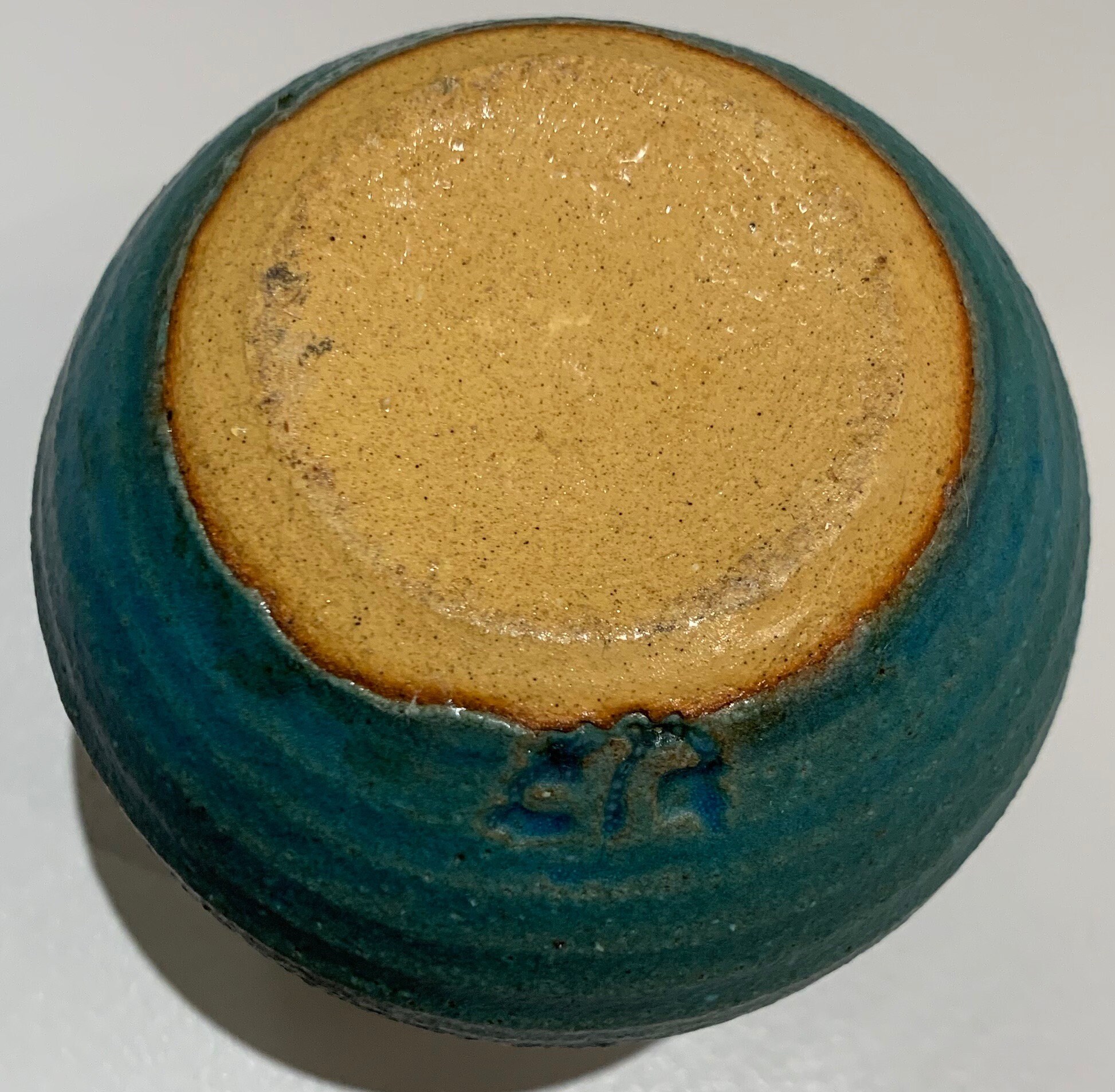 Small Vintage 70s Turquoise Ceramic Stoneware Bud Vase Mid Century