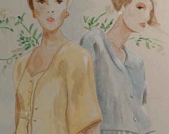 Vintage Women Fashion Illustration Painting Modern Art Wall Hanging Mid Century