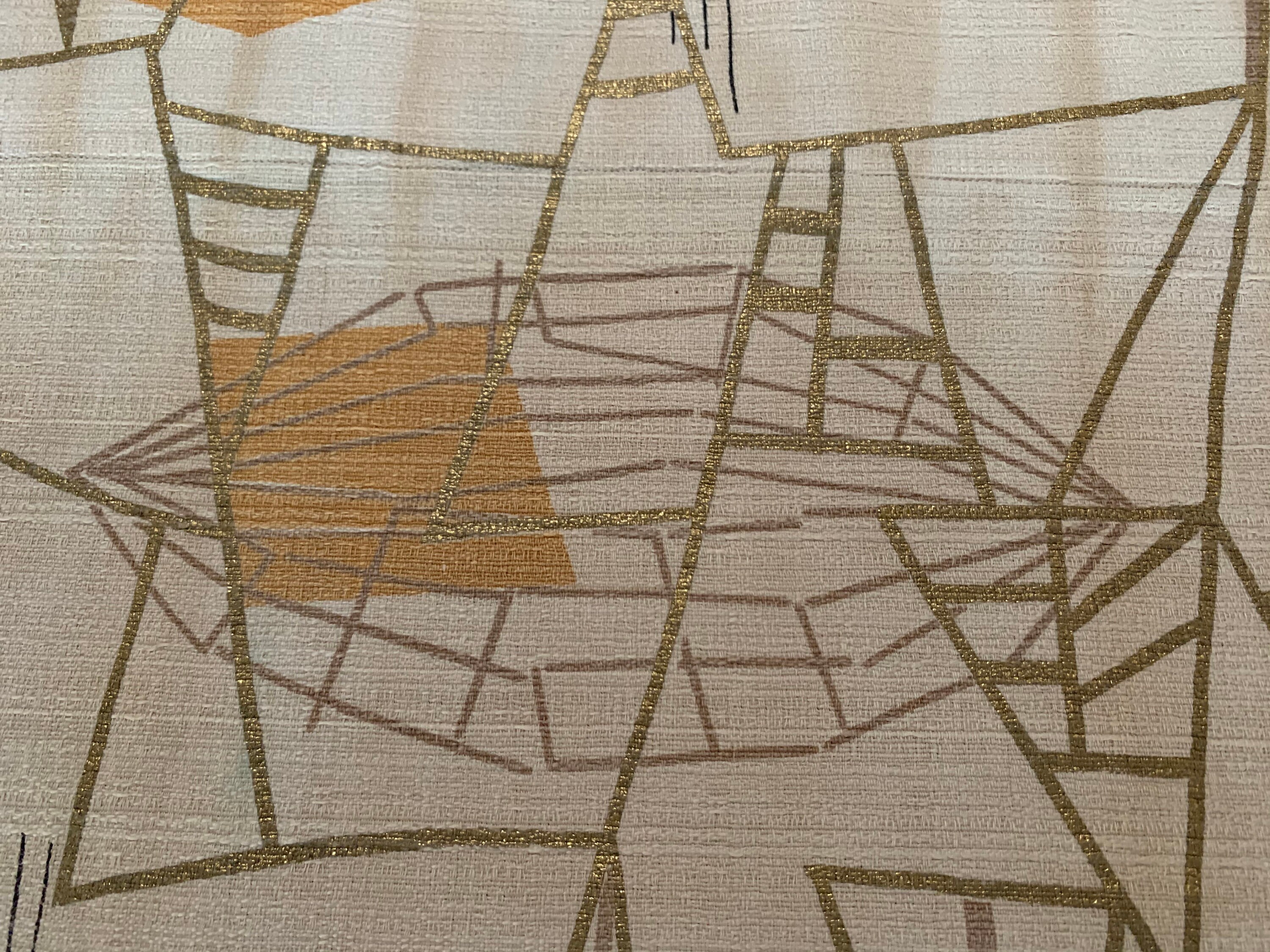 Vintage 50s 60s Abstract Geometric Barkcloth Fabric Mid Century