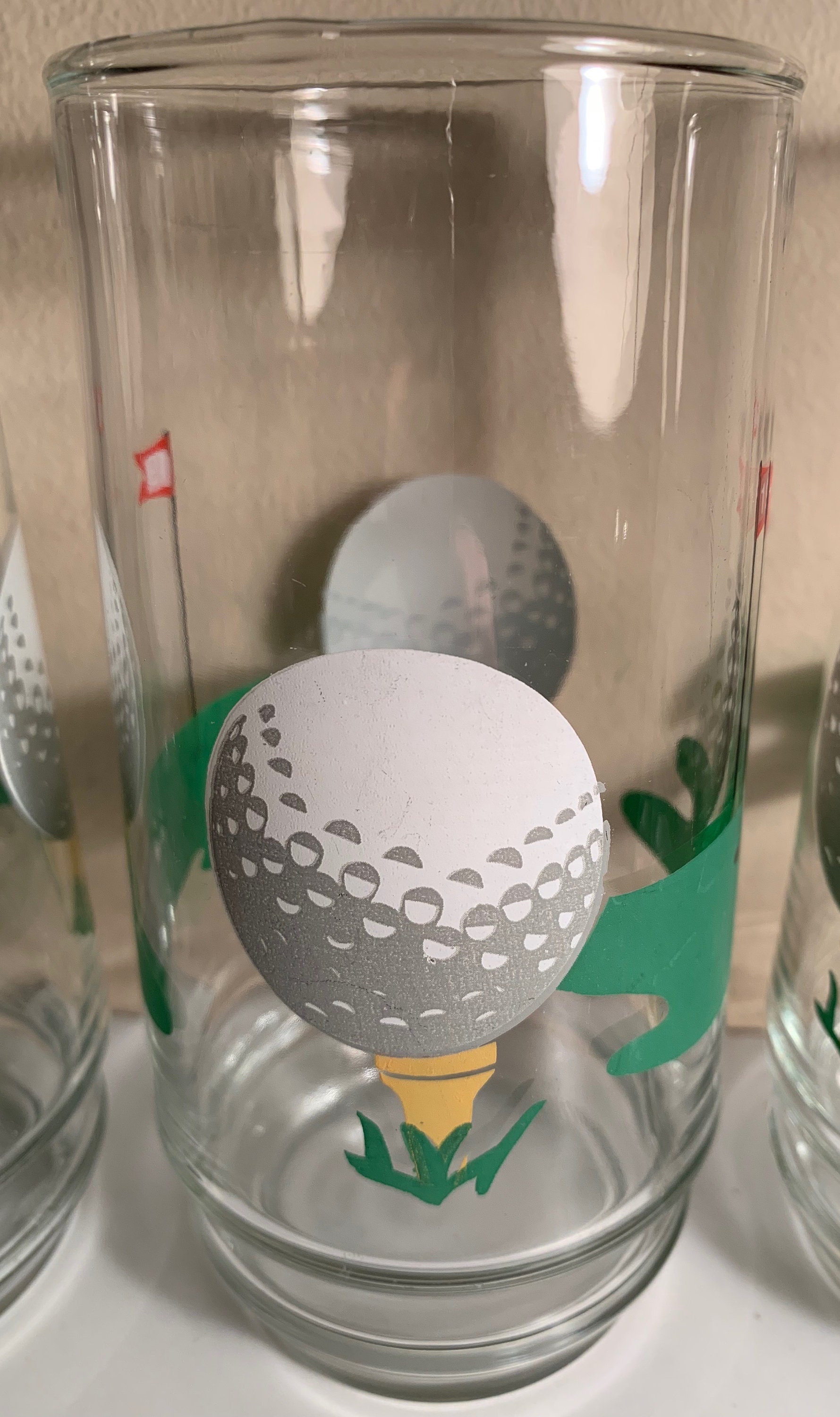 Vintage 70s Golf Golfer Drinking Glasses Mid Century Modern Hole In One