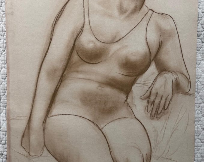 Vintage Woman Posing Charcoal Drawing Illustration Modern Art Signed Higgins 15