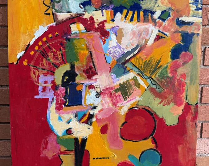 Vintage 80s Abstract Multi-Color Painting Modern Art Wall Hanging Signed Buckles