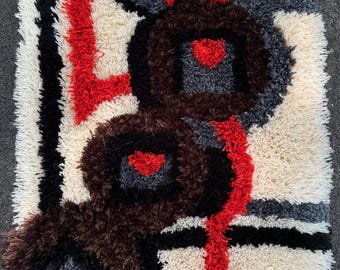 Vintage 60s Abstract Shapes Latch Hook Rug Tapestry Art Mid Century MCM Modern