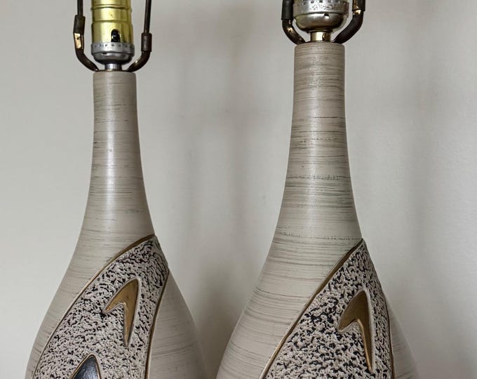 Vintage MCM 1950s Ceramic Boomerang Lamps Atomic Era Mid Century Modern Pair