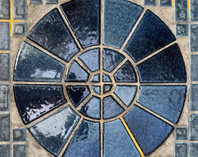 Vintage MCM Blue Tile Mosaic Coffee Table Plant Stand Wall Art Mid Century Modern