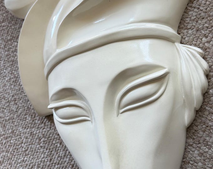 Vintage Female Post Modern Deco Head Bust Sculptural Wall Hanging Modern Art 80s