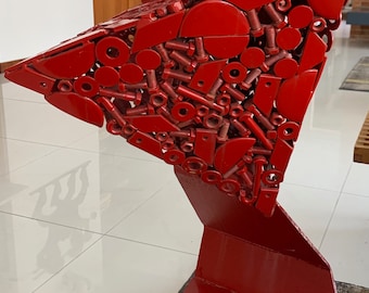 Large Red Contemporary Brother Mel Meyer Red Nuts Bolts Metal Steel Sculpture Modern Art Signed