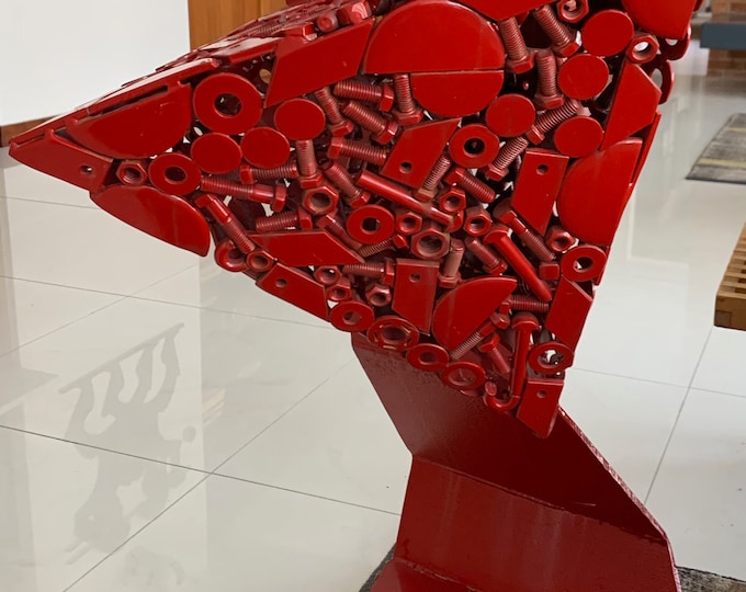 Large Red Contemporary Brother Mel Meyer Red Nuts Bolts Metal Steel Sculpture Modern Art Signed