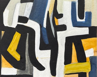 Vintage Abstract Shapes Oil Painting Modern Art SHOEmaker MCM Mid Century