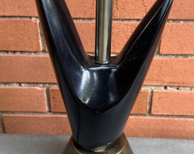 Vintage MCM Black Ceramic Boomerang Lamp Mid Century Modern Lighting Atomic 50s