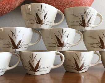 Vintage 50s Noritake Crestwood Fine China Cups Platinum Leaves Mid Century Modern Retro Dinnerware Fifties