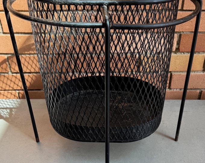 Vintage MCM Maurice Duchin "Floating" Iron Metal Wastebasket Mid Century Mad Men