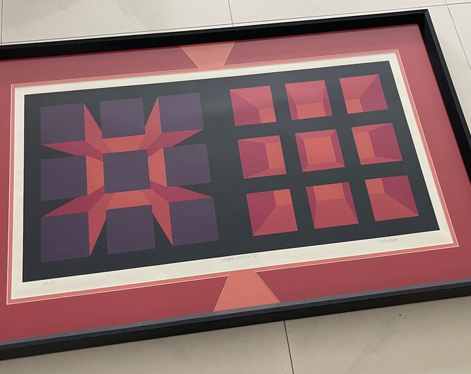 Vintage Brian Halsey Geometric Shapes Op Art Serigraph Modern Art Wall Hanging 20th Century